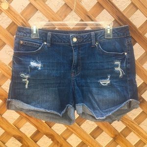 Jennifer Lopez Mid-Rise Distressed Denim Shorts